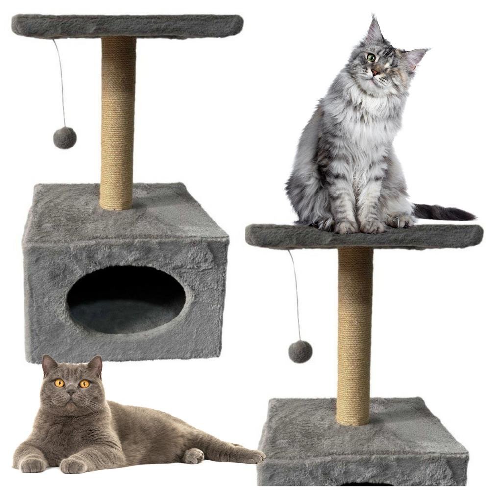 Scratching Post With Cat Bed Hanging Mouse 31cm x 31cm x 56cm