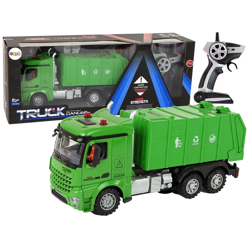 Green Remote Controlled Garbage Truck Remote Control 2.4G Lights Sound