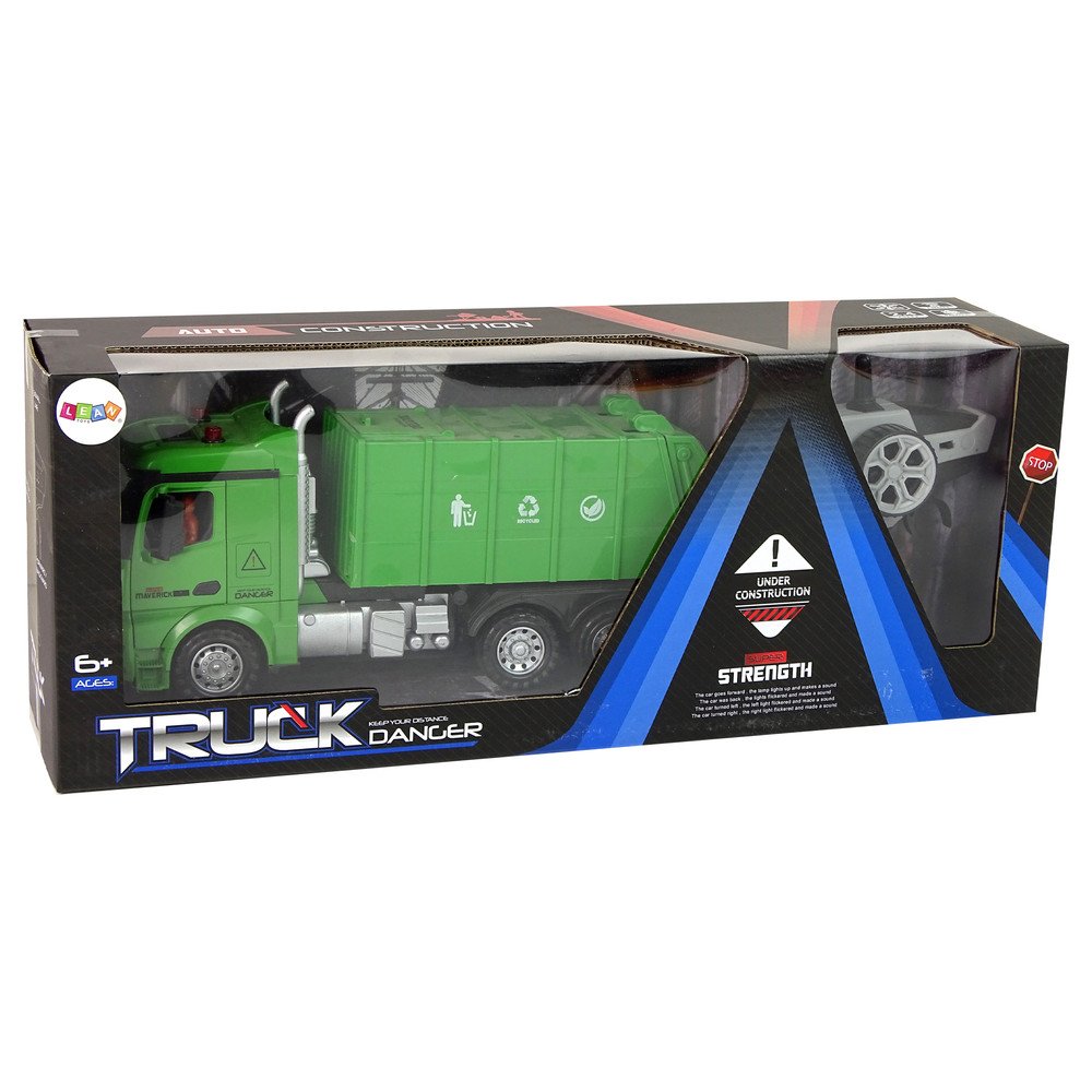 Green Remote Controlled Garbage Truck Remote Control 2.4G Lights Sound