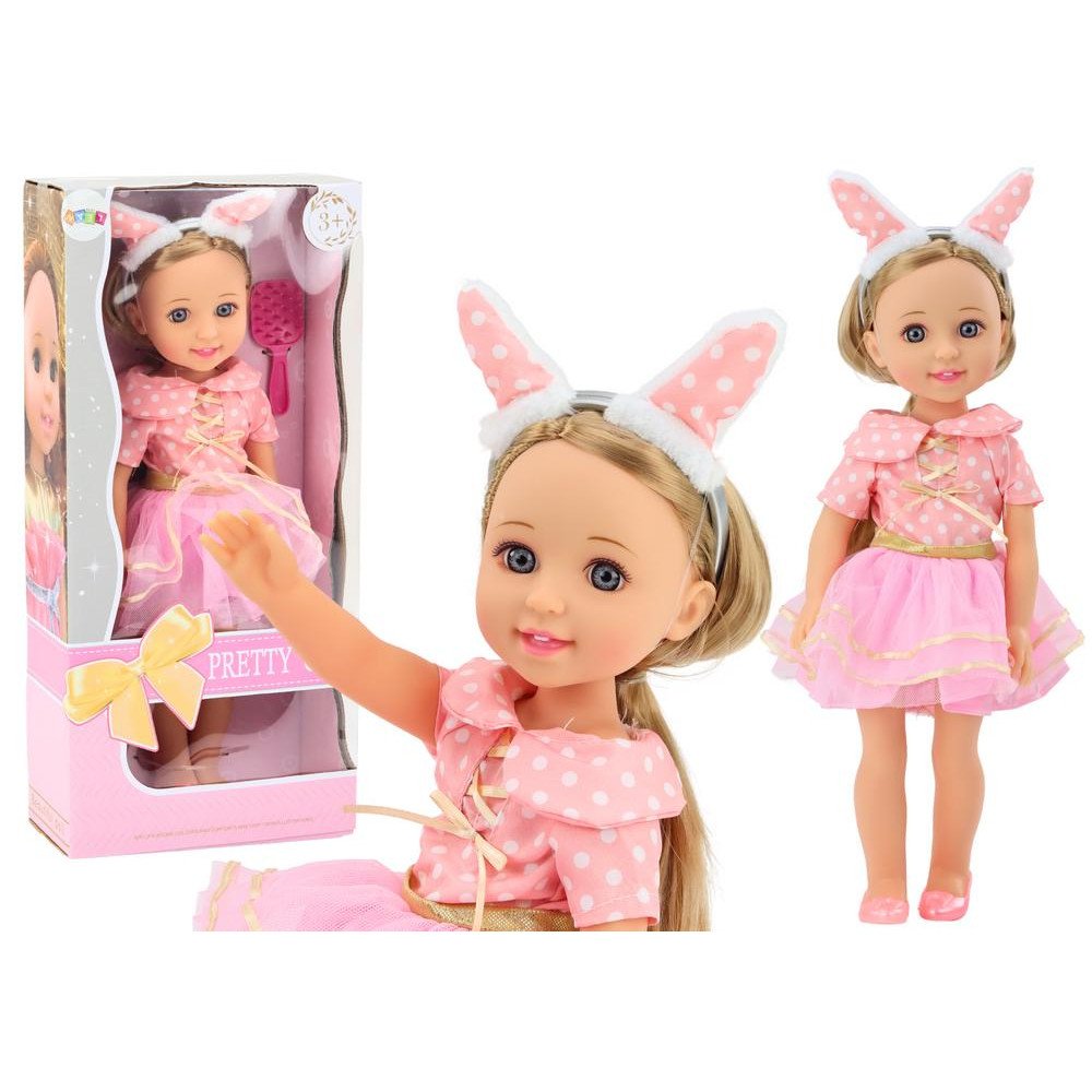 Doll Pink Dress Long Hair Headband Brush 38cm