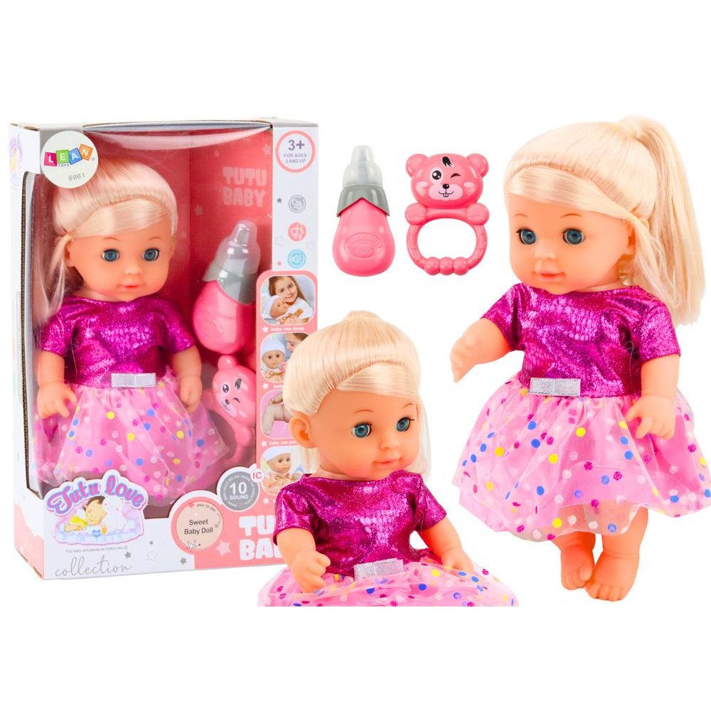 Doll In Pink Dress Peeing Bottle Rattle Sounds