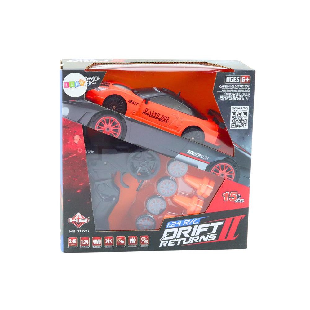 Remote Controlled R/C Sports Car 1:24 Orange Interchangeable Wheels