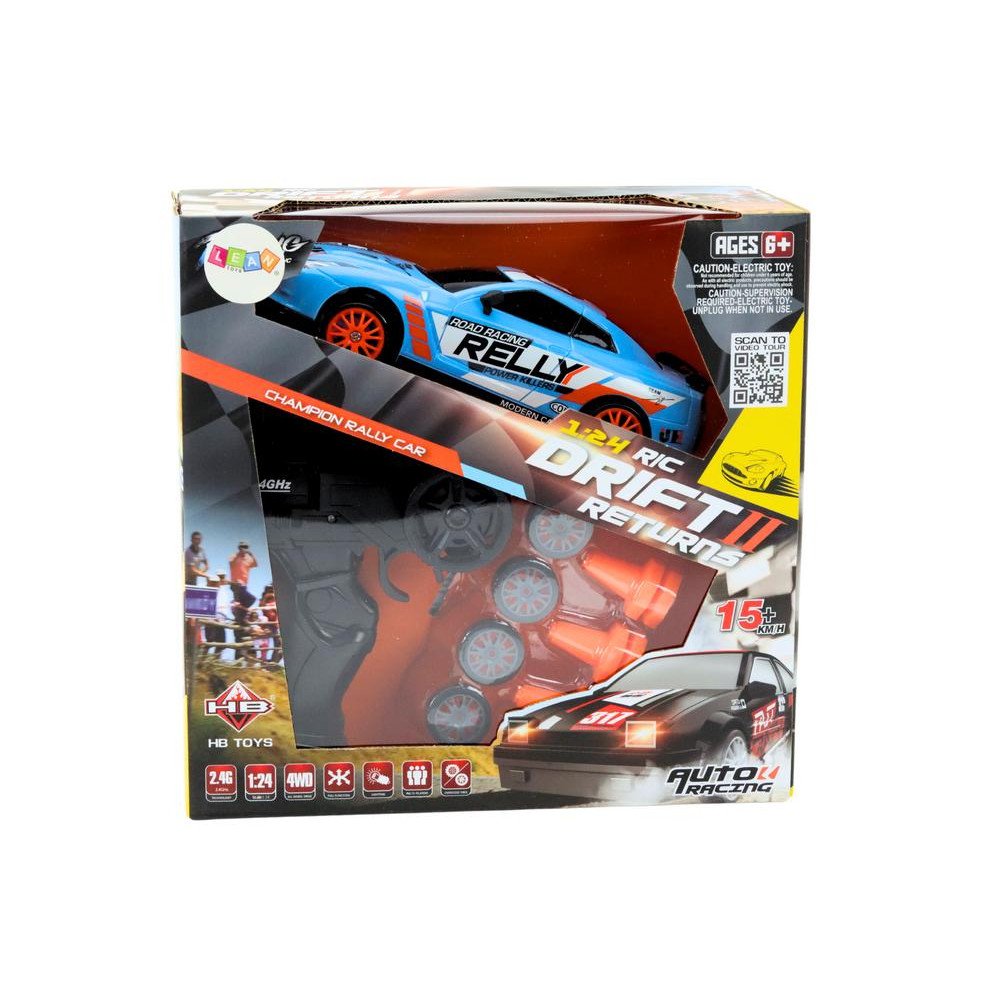 Remote Controlled R/C Sports Car 1:24 Blue Interchangeable Wheels