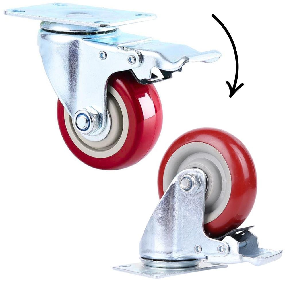 Set of  galvanized steel swivel castors with brake 200kg