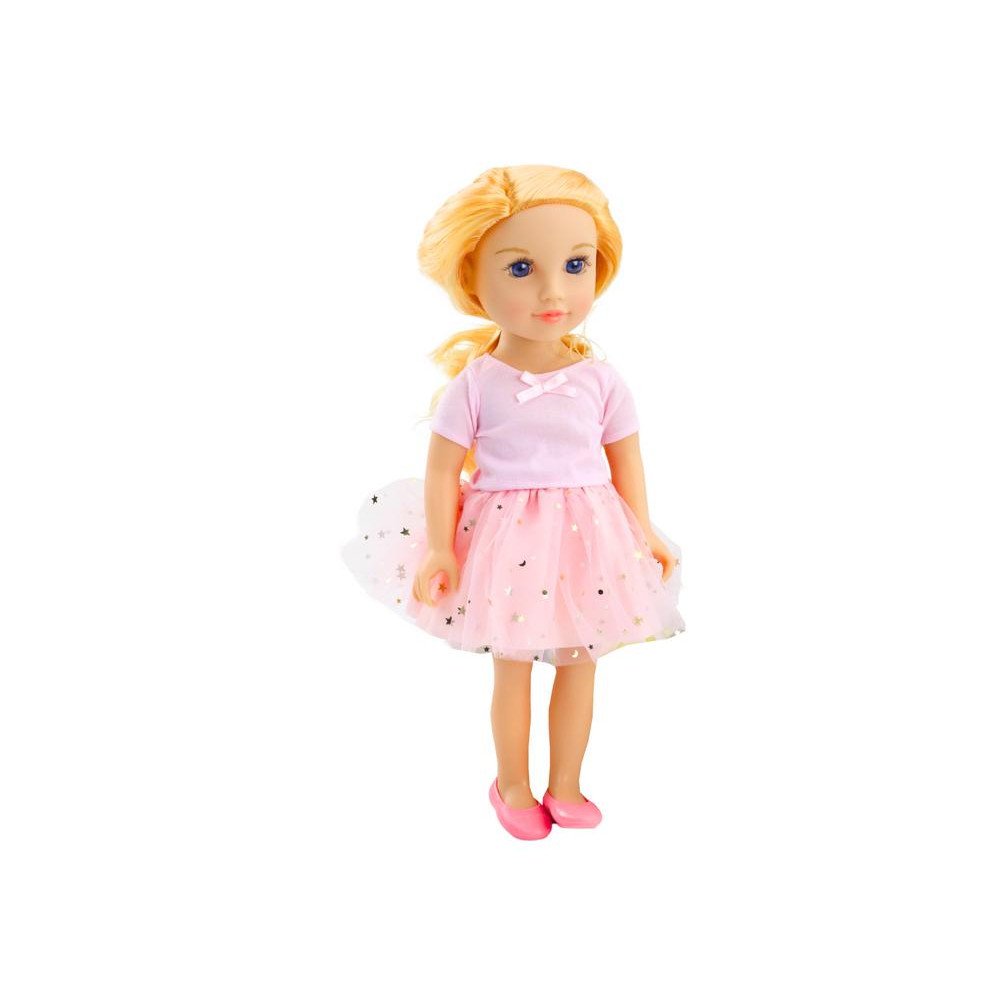 Doll in a dress with tulle, pink, blonde hair, 18'