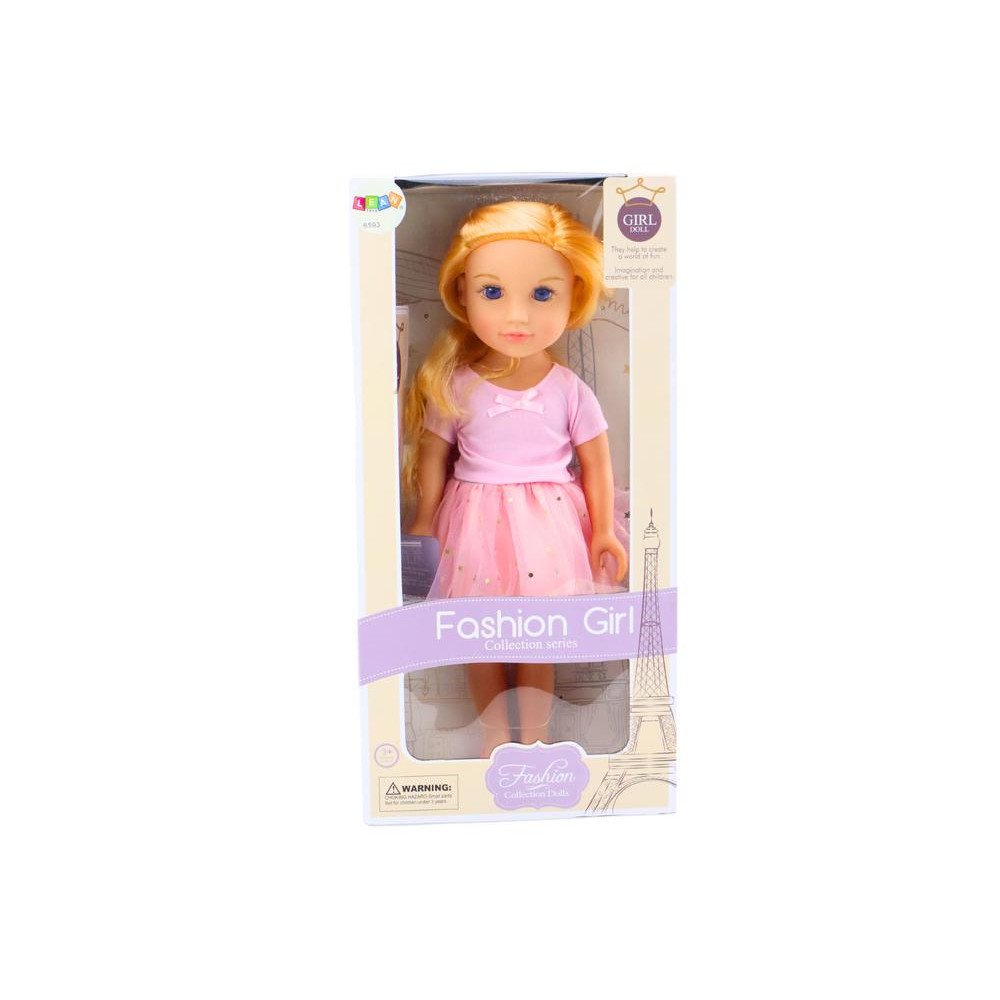 Doll in a dress with tulle, pink, blonde hair, 18'