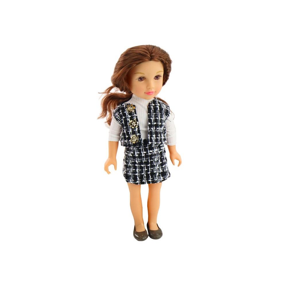 Doll In Elegant Checked Clothes Brown Hair 18'