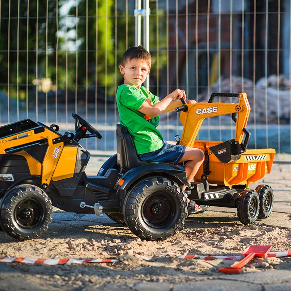 FALK Traktor Case IH Backhoe Pomarańczowy z Przyczepką Ruchoma Łyżka od 3 Lat 