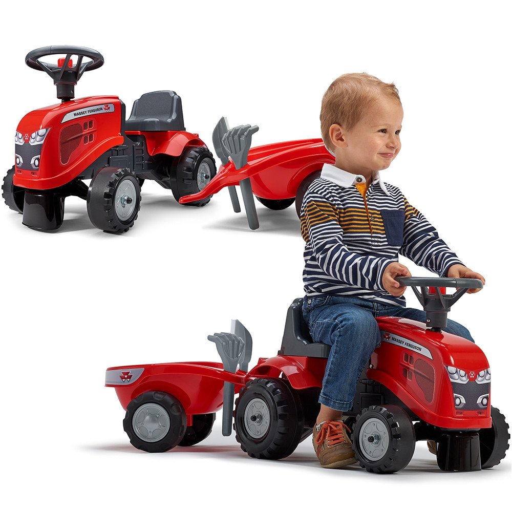 Traktorius FALK Baby Massey Ferguson raudonas su priekaba + accc.