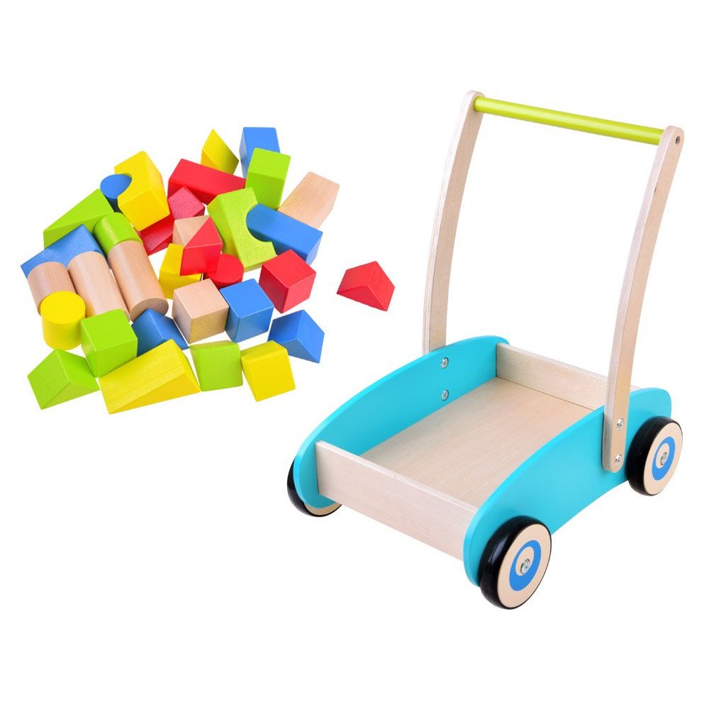 Wooden Pusher, walker, stroller with blocks ZA3724