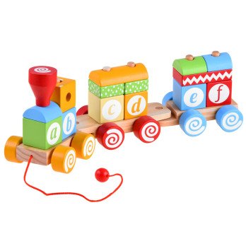 A queue of wooden blocks with letters, numbers ZA4116