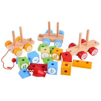 A queue of wooden blocks with letters, numbers ZA4116