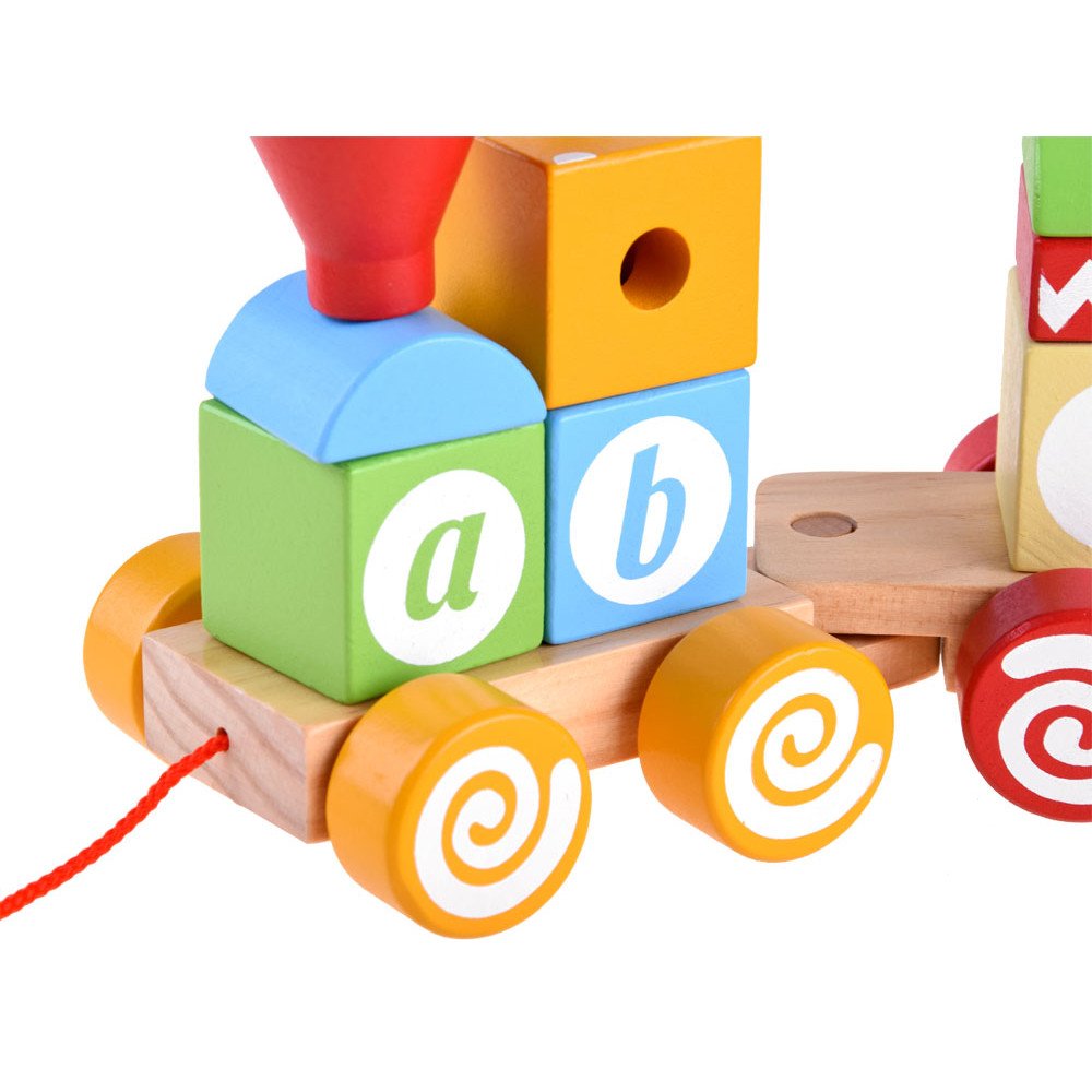 A queue of wooden blocks with letters, numbers ZA4116