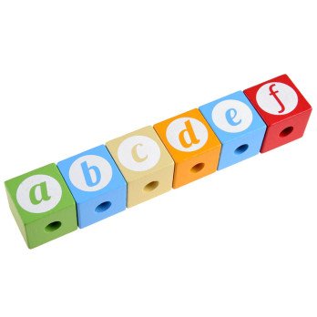 A queue of wooden blocks with letters, numbers ZA4116