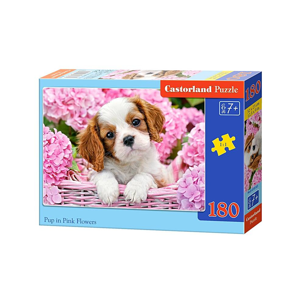 Puzzle 180 pieces Pup in Pink Flowers