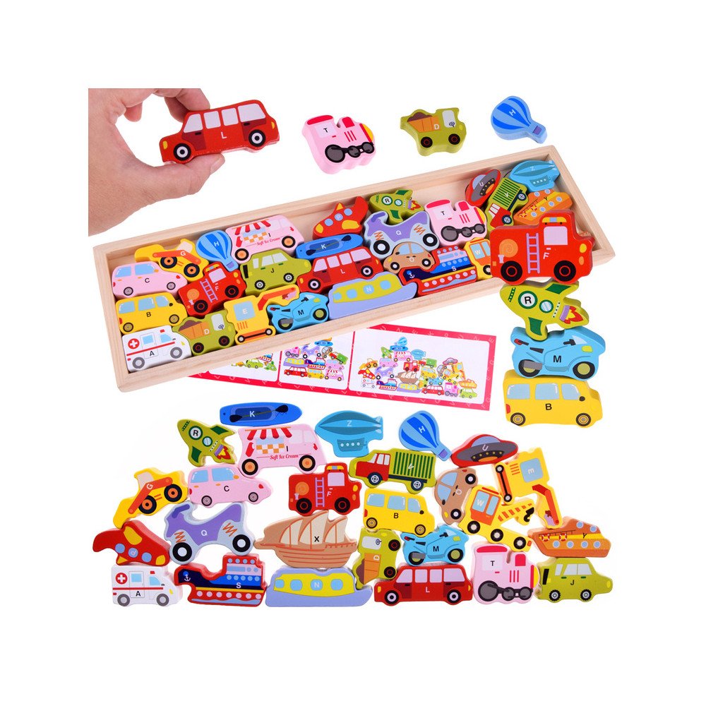 Large set of VEHICLES 27 pieces alphabet letters Wooden puzzle ZA4747