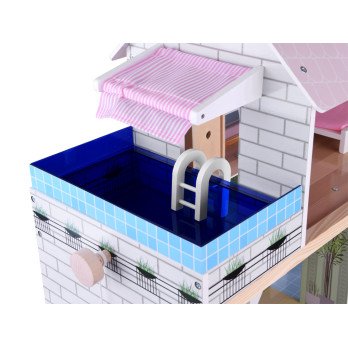 Wooden dollhouse with a swimming pool, an elevator and LED lighting ZA4835