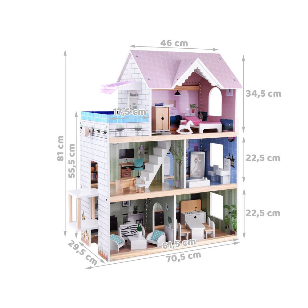 Wooden dollhouse with a swimming pool, an elevator and LED lighting ZA4835