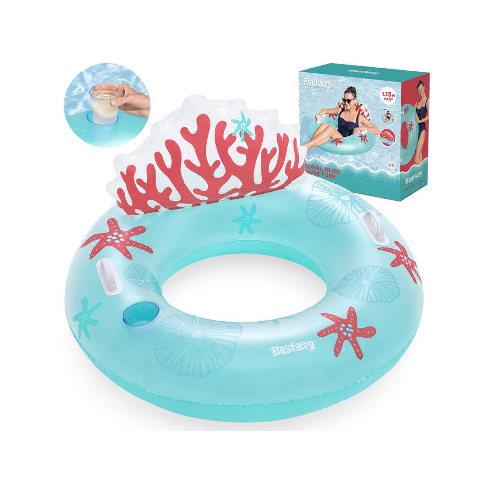 Bestway blue inflatable ring with backrest coral reef 107cm 43730