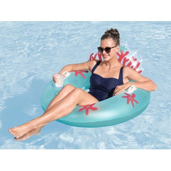 Bestway blue inflatable ring with backrest coral reef 107cm 43730