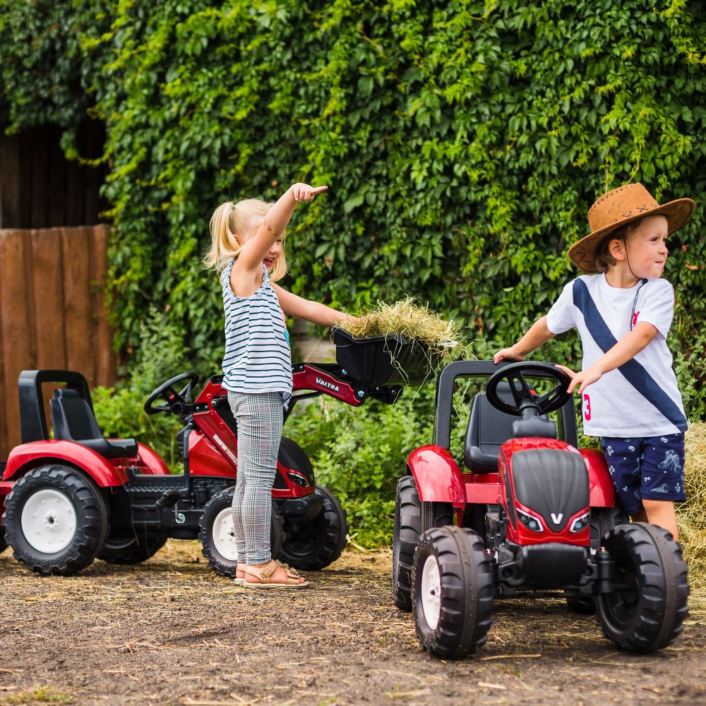 FALK Traktor Valtra Bordowy na Pedały z Przyczepką i Łyżką od 3 Lat					