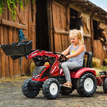 FALK Traktor Valtra Bordowy na Pedały z Przyczepką i Łyżką od 3 Lat					