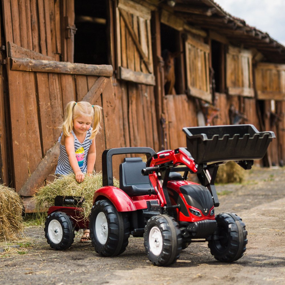 FALK Traktor Valtra Bordowy na Pedały z Przyczepką i Łyżką od 3 Lat					