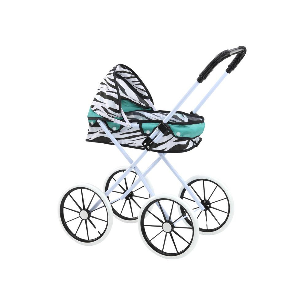 Doll Stroller Large Wheels Foldable Zebra Turquoise