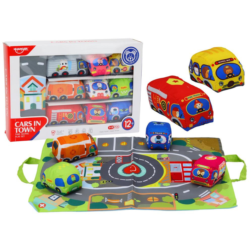 Minkštų žaislinių automobilių žaidimų kilimėlių rinkinys, 9 dalys-LEANTOYS-e-vaikas