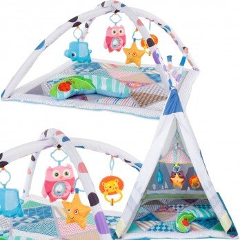 Mokomasis kilimėlis kūdikiams Tent Tipi 2in1 Animals 82x82x140 cm-Žaislai, Kūdikiams, Lavinamieji kilimėliai-e-vaikas