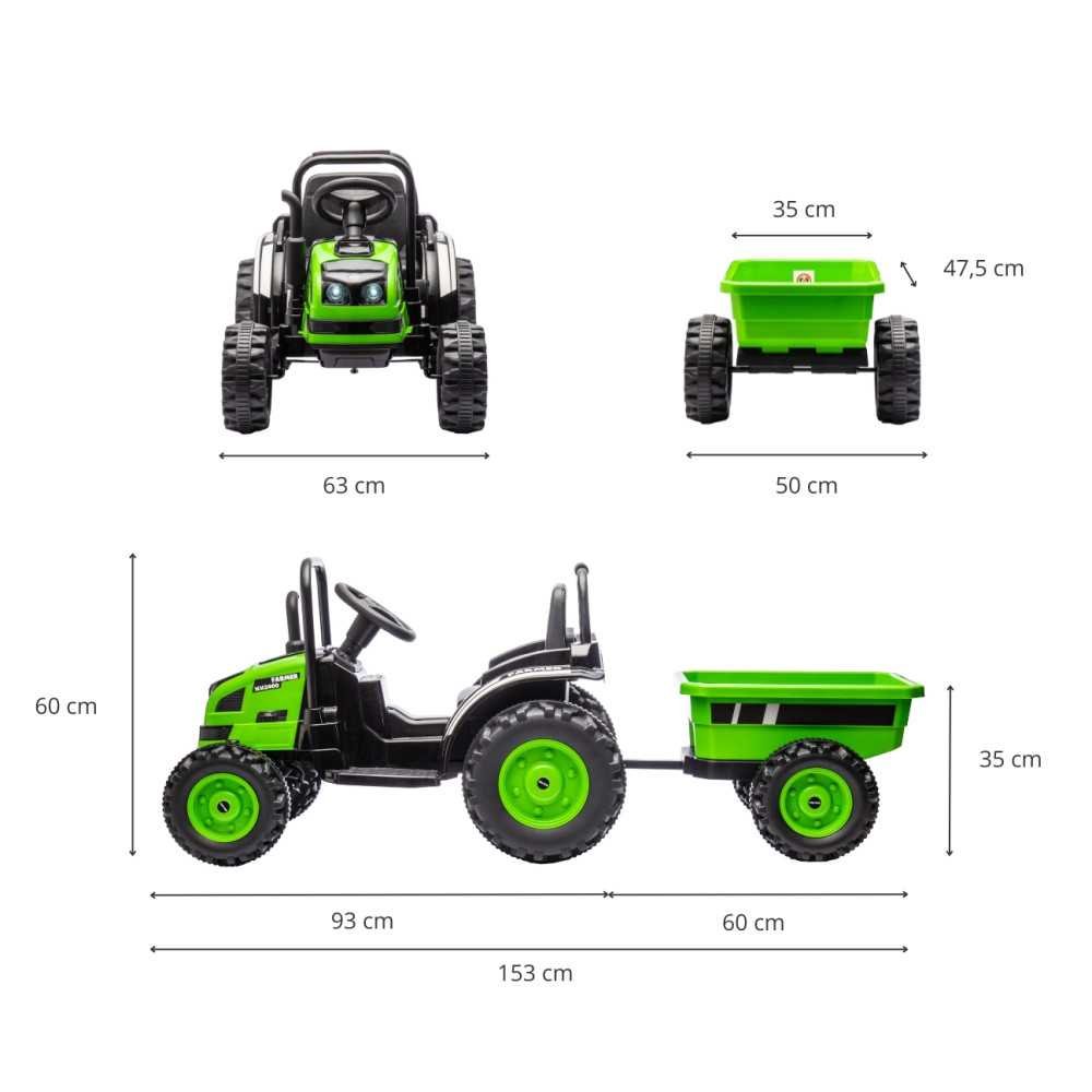 Pojazd na akumulator Traktor z przyczepą Farmer Green