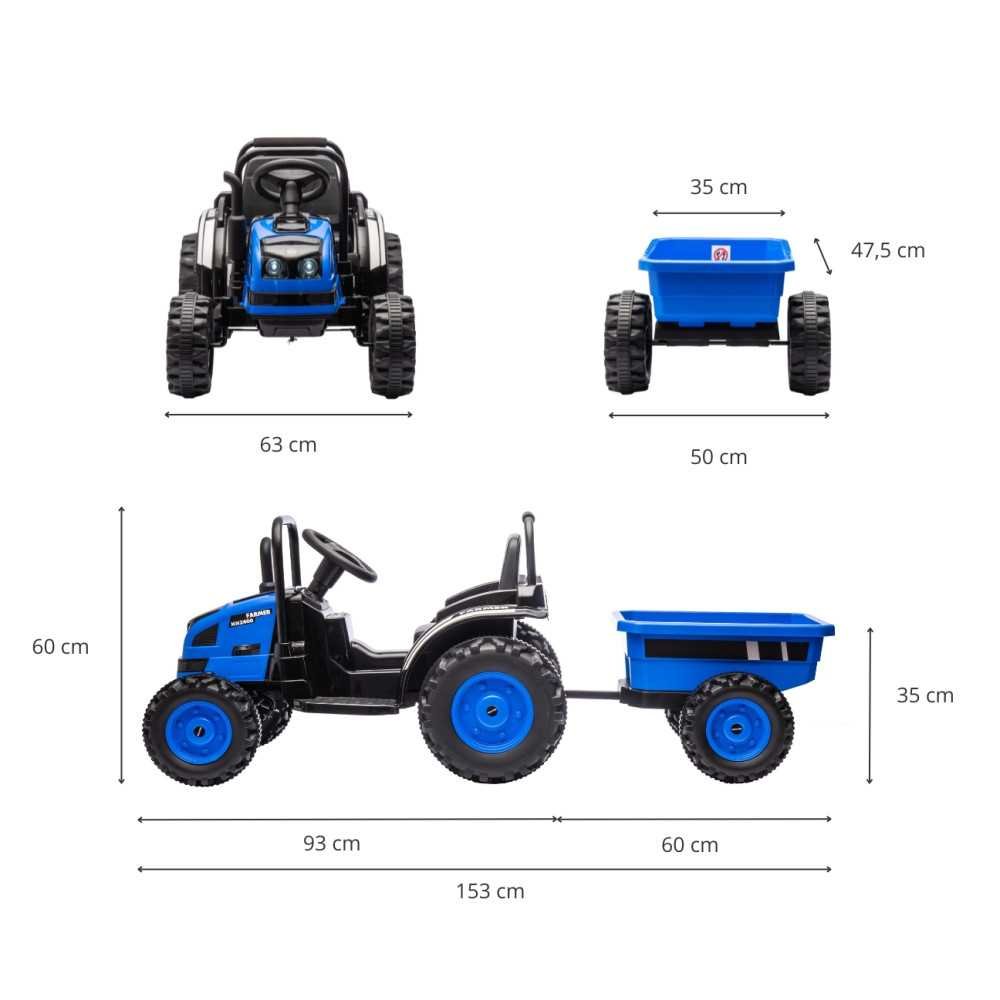 Elektrinis traktorius su priekaba Farmer, Blue-Elektromobiliai vaikams, Traktoriai-e-vaikas