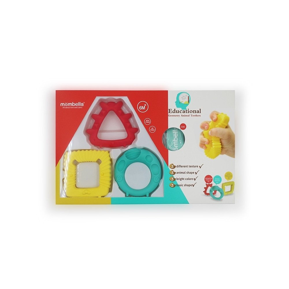 MOMBELLA kramtukas GEOMETRY ANIMALS, 6 mėn+, P8072-Žaislai, Kūdikiams, Barškučiai, kramtukai-e-vaikas