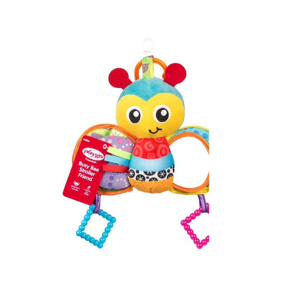 PLAYGRO pakabinamas minkštas žaislas Busy Bee, 187229-Žaislai, Vežimėlių priedai, Vežimėlių ir kabinamieji žaislai-e-vaikas