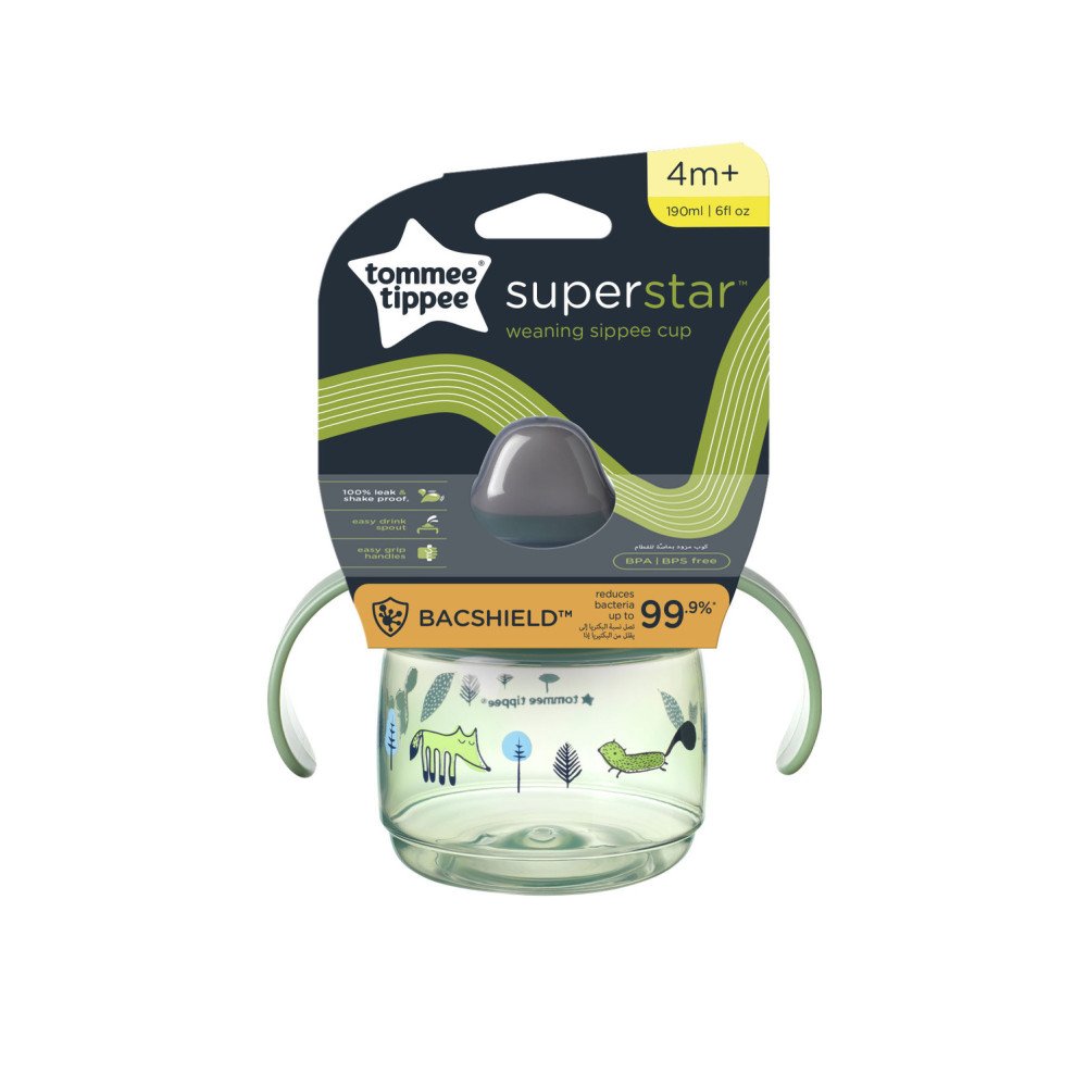 TOMMEE TIPPEE puodelis WEANING SIPPEE, 4 m+, 190ml, green, 447826-Maitinimui, Indai, įrankiai, gertuvės, Puodeliai, gertuvės-e-v