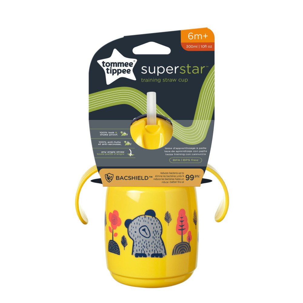 TOMMEE TIPPEE mokomasis puodelis su šiaudeliu, 6mėn+, 300ml, yellow, 447831-Maitinimui, Indai, įrankiai, gertuvės, Puodeliai, ge