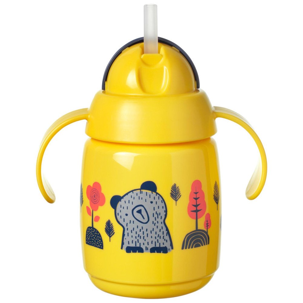 TOMMEE TIPPEE mokomasis puodelis su šiaudeliu, 6mėn+, 300ml, yellow, 447831-Maitinimui, Indai, įrankiai, gertuvės, Puodeliai, ge