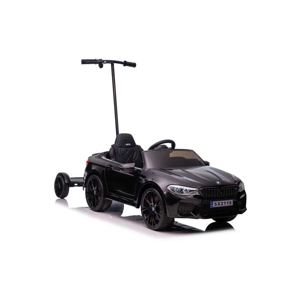 Battery-operated car BMW M5 with platform for parent, black lacquered