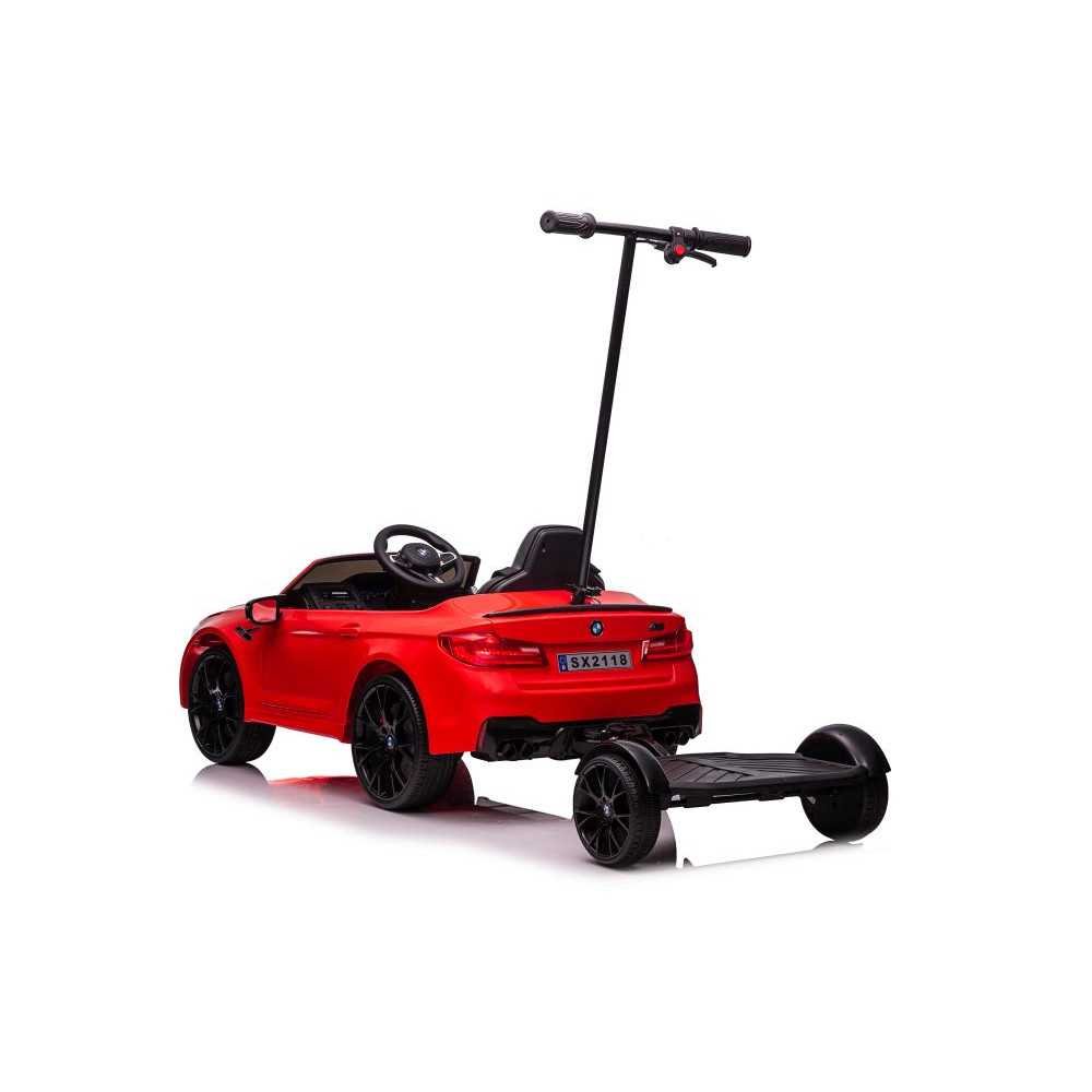 Battery-operated car BMW M5 with platform for parent, red, lacquered