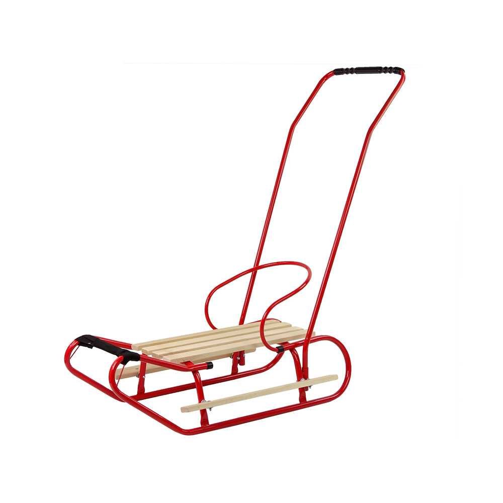 Metal Sled with Push Bar Backrest Strap Red