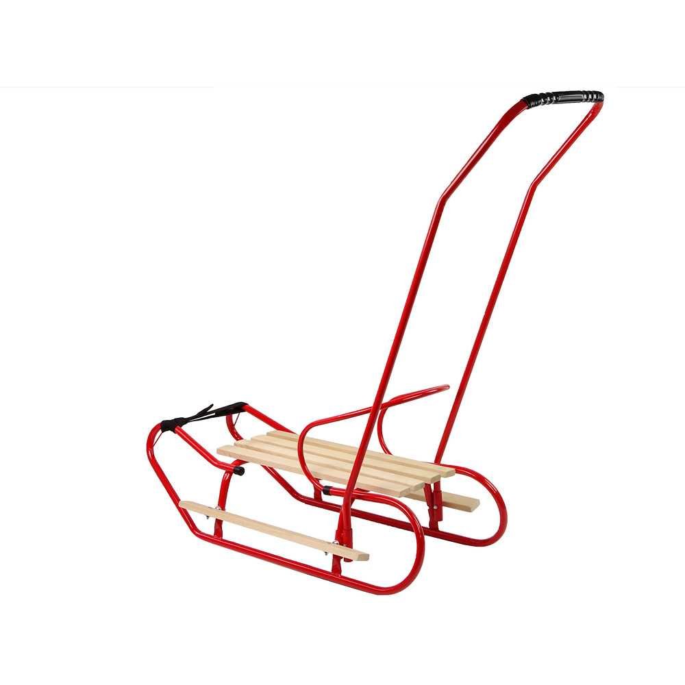 Metal Sled with Push Bar Backrest Strap Red