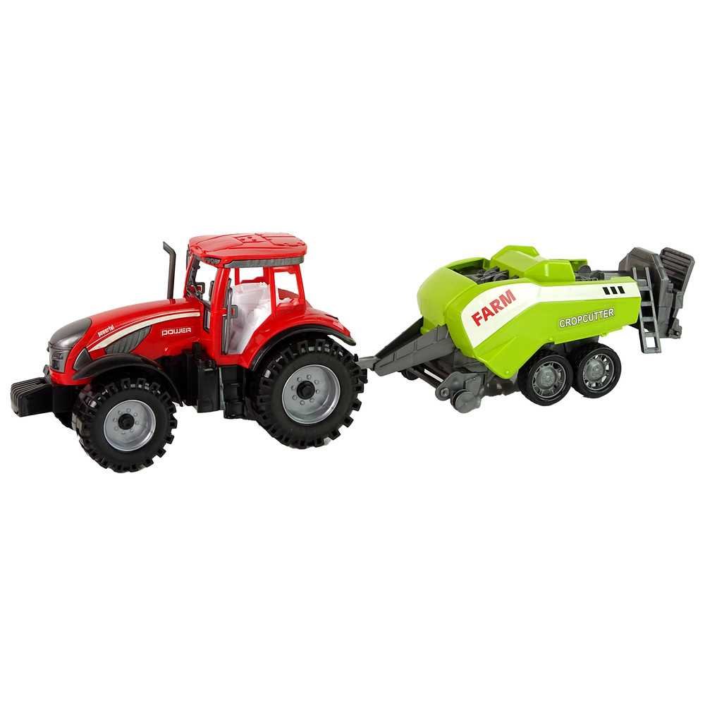 Red Farm Tractor with Green Seeder Friction Drive