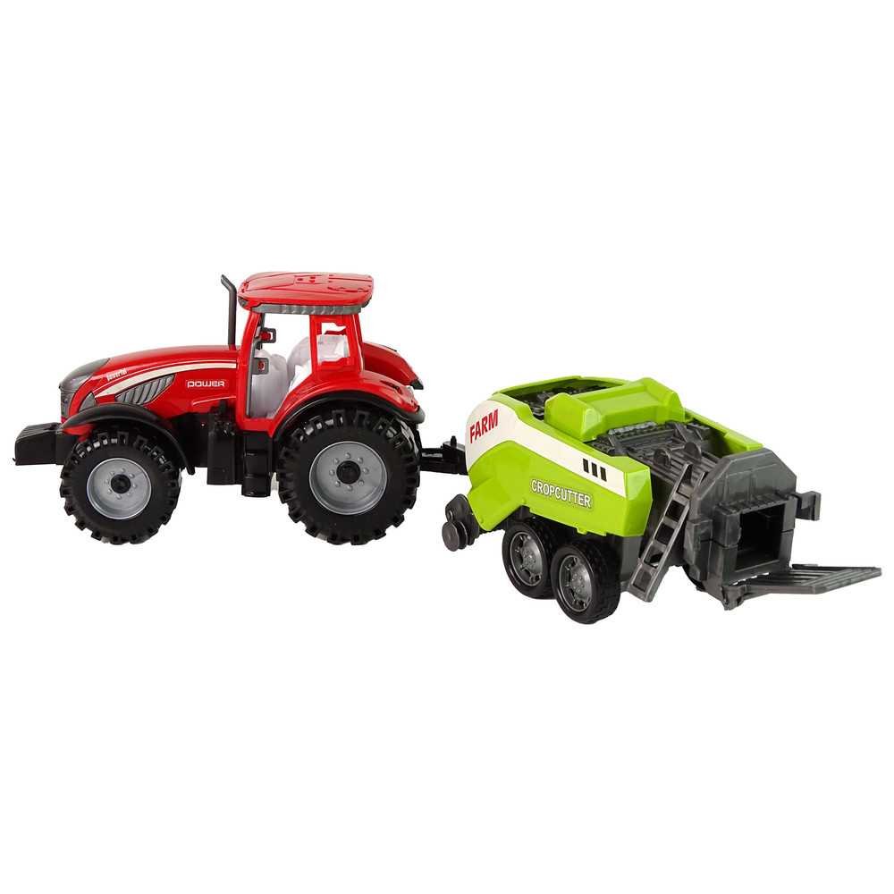 Red Farm Tractor with Green Seeder Friction Drive