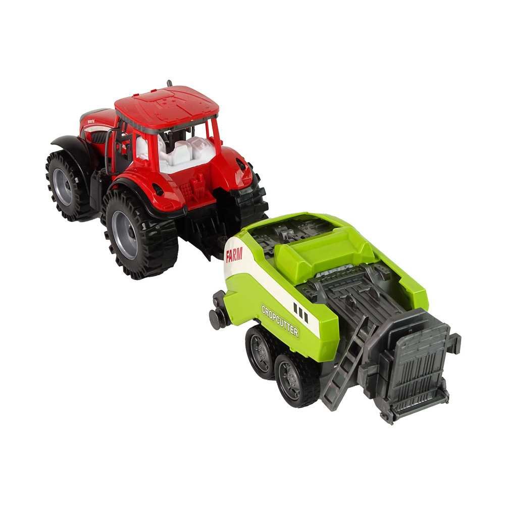 Red Farm Tractor with Green Seeder Friction Drive