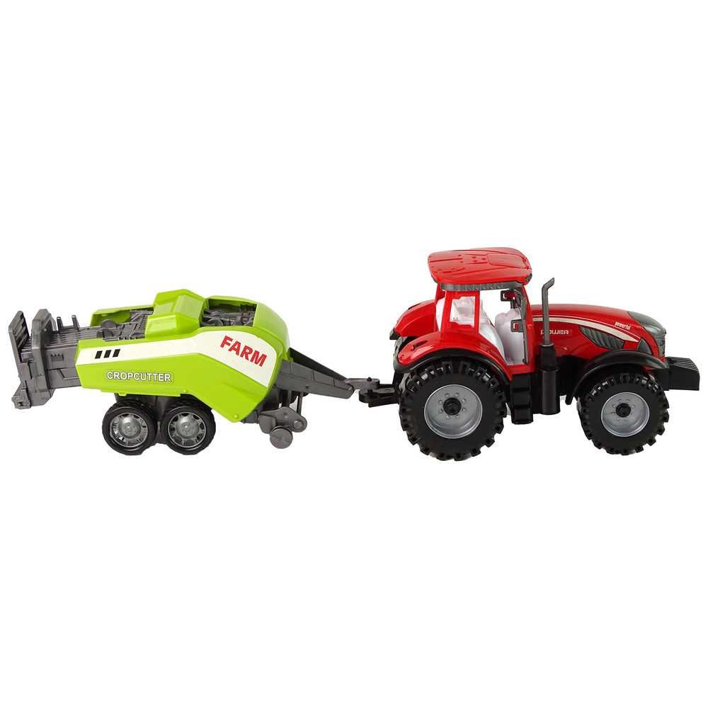 Red Farm Tractor with Green Seeder Friction Drive