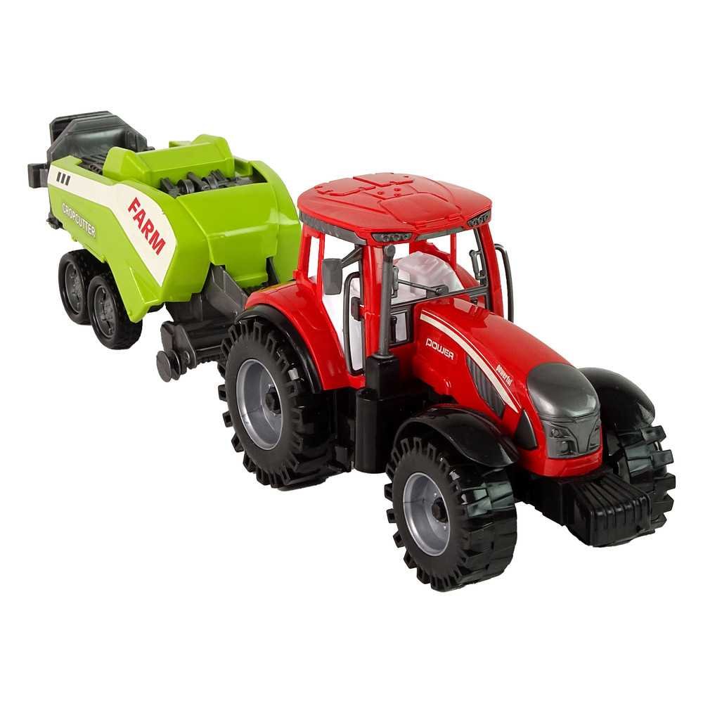 Red Farm Tractor with Green Seeder Friction Drive