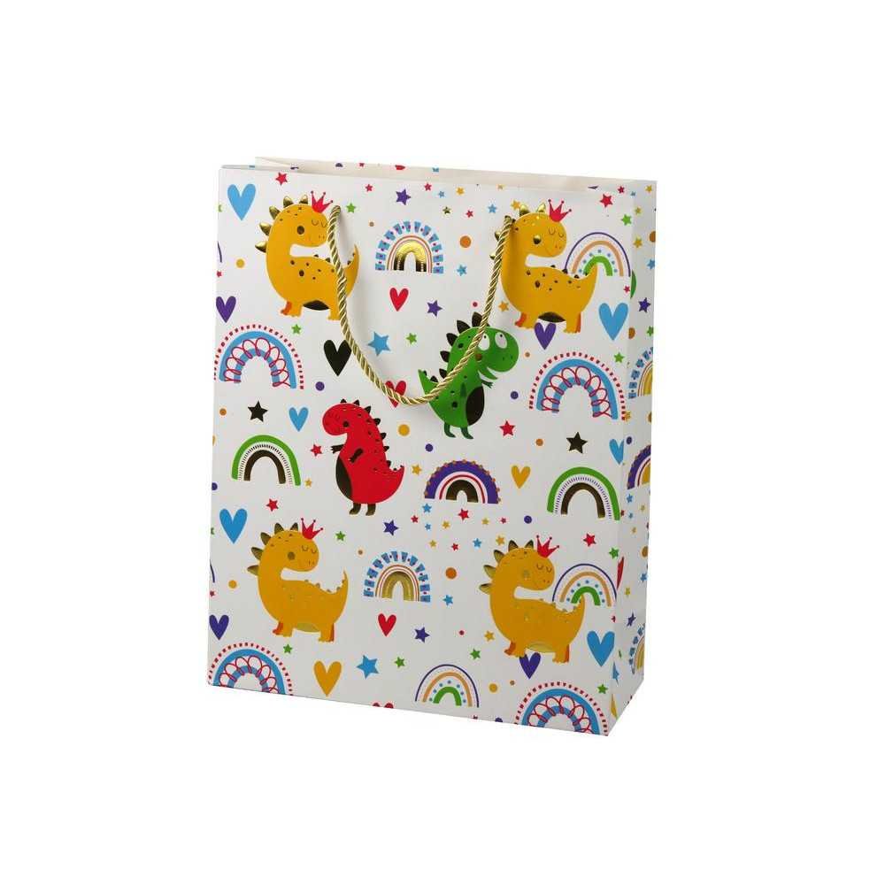 Colorful Dinosaurs Rainbow Gift Bag 32 cm x 26 cm x 10 cm