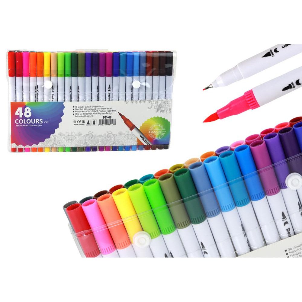 Set of 48 double-sided markers in various colors in an organizer