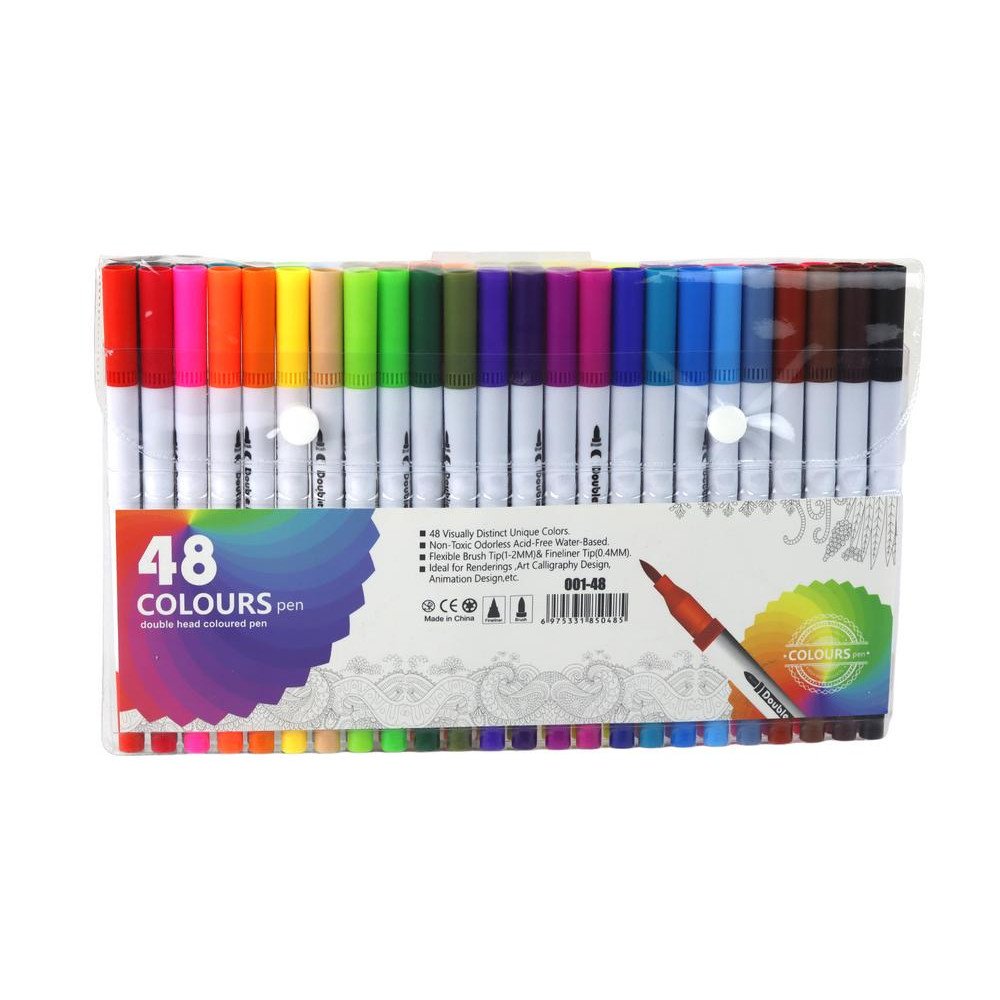 Set of 48 double-sided markers in various colors in an organizer