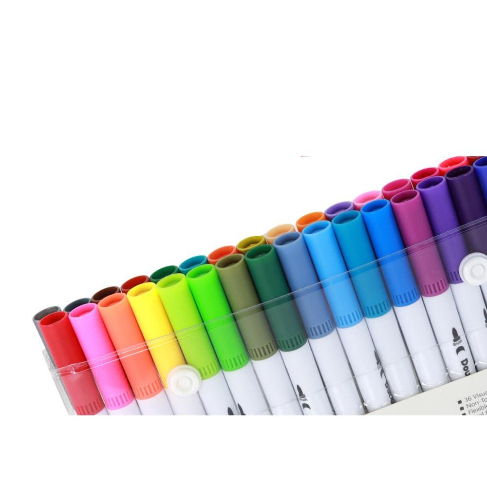 48 įvairių spalvų dvipusių žymeklių rinkinys organizatoriuje